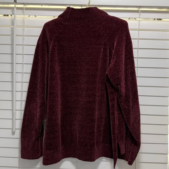 Leo & Nicole Women's burgundy chenille long sleeve funnel neck sweater: Size L - Picture 2 of 4